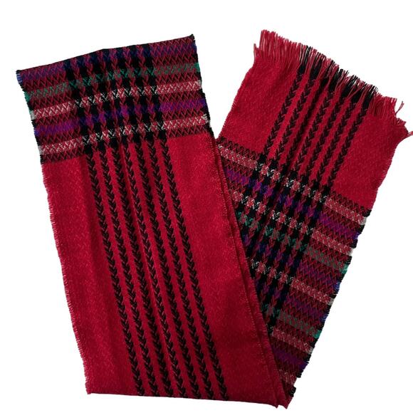 Red Plaid Scarf Wrap with Raw Edge 65L" x 8W" - Picture 2 of 6
